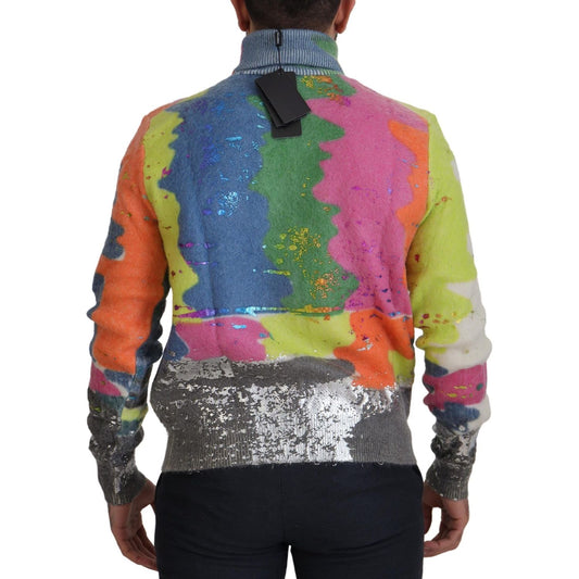 Dolce & Gabbana Multicolor Turtleneck TV Motive Sweater Dolce & Gabbana Dark Slate Gray