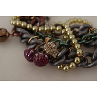 Dolce & Gabbana Gold Brass Sicily Floral Crystal Statement Necklace