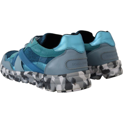 Dolce & Gabbana Blue Gray Leather Sport Low Top Sneakers