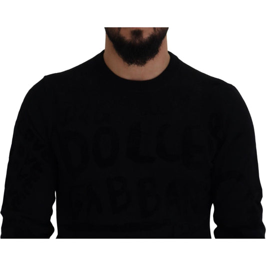 Dolce & Gabbana Elegant Black Logo Wool Sweater Dolce & Gabbana Black