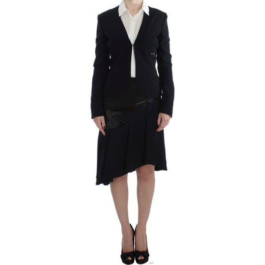 Exte Black Blue Two Piece Suit Skirt & Blazer 1728,46% Acetate,67345645728,Blue,Clothing,Exte,IT42|M,Material: 54% Rayon,New with tags,Skirt Suits - Suits & Blazers - Clothing,Suits & Blazers - Clothing,Suits & Blazers - Women - Clothing,Women,Women - Clo