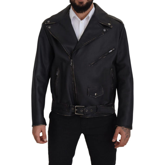 Dolce & Gabbana Elegant Black Leather Biker Jacket Dolce & Gabbana Black