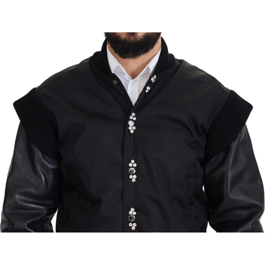 Dolce & Gabbana Elegant Black Crystal-Embellished Bomber Jacket Dolce & Gabbana Black