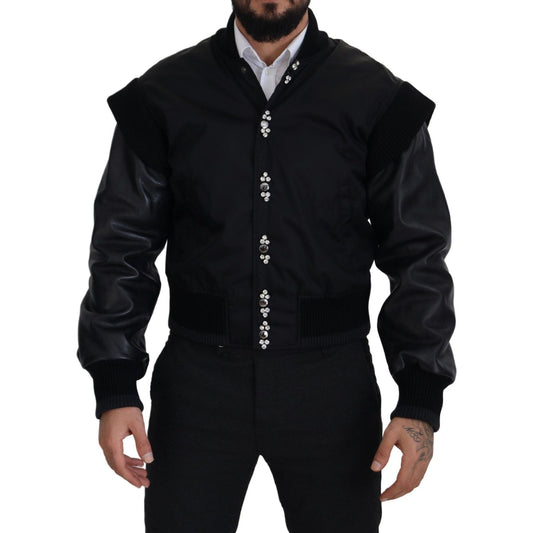 Dolce & Gabbana Elegant Black Crystal-Embellished Bomber Jacket Dolce & Gabbana Black