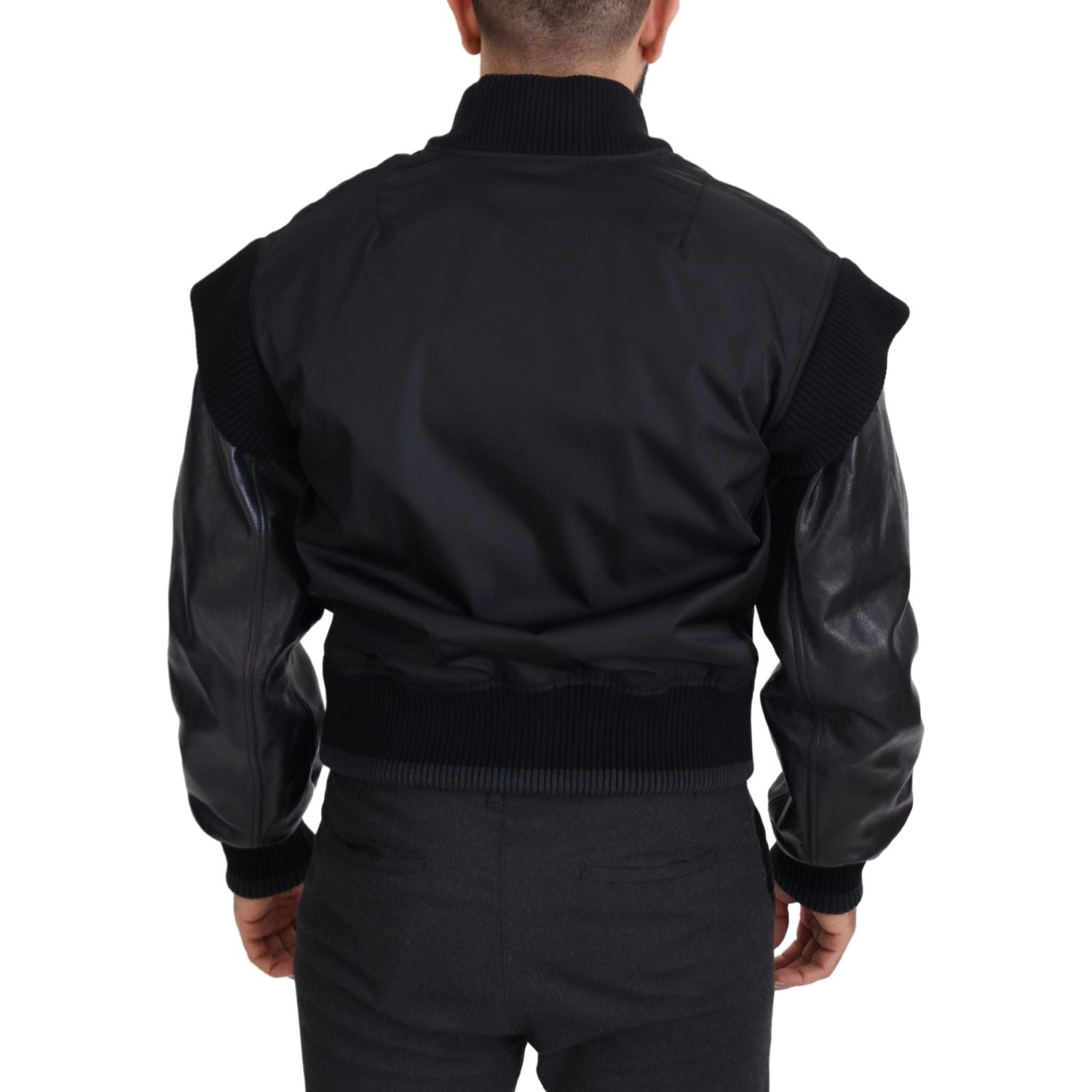 Dolce & Gabbana Black Nylon Crystals Coat Buttons Jacket