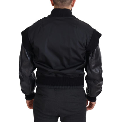 Dolce & Gabbana Black Nylon Crystals Coat Buttons Jacket