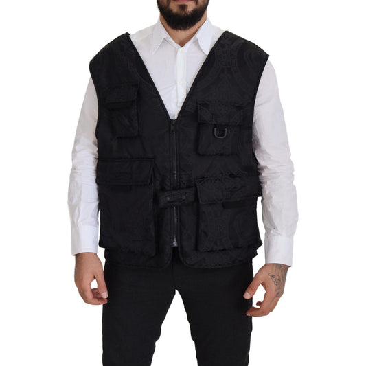 Dolce & Gabbana Elegant Sleeveless Vest Jacket in Black Dolce & Gabbana Gray