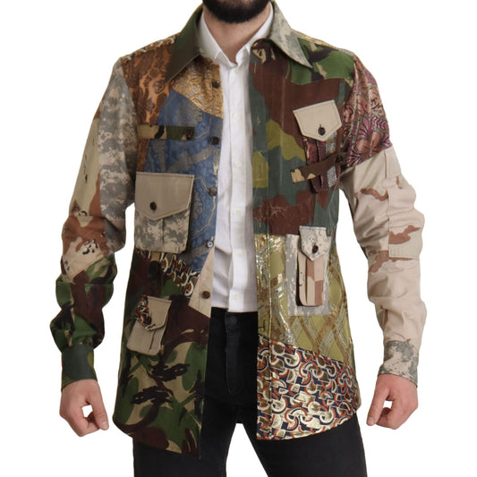 Dolce & Gabbana Patchwork Camouflage Casual Shirt Dolce & Gabbana Dark Slate Gray