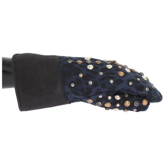 Dolce & Gabbana Chic Gray Wool & Shearling Gloves with Studded Details Dolce & Gabbana Dark Slate Gray