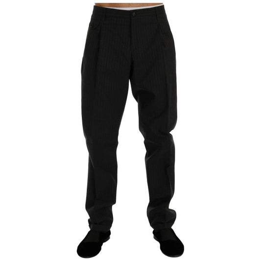 Dolce & Gabbana Elegant Striped Straight Fit Dress Trousers Dolce & Gabbana Black