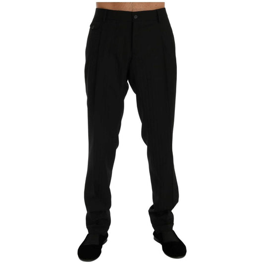 Dolce & Gabbana Elegant Black Striped Straight Fit Dress Pants Dolce & Gabbana Black
