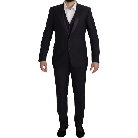Dolce & Gabbana Elegant Black Three-Piece Wool Blend Suit Dolce & Gabbana Black