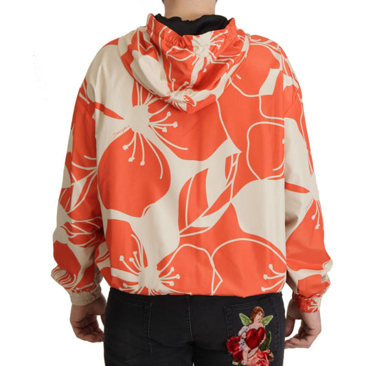 Dolce & Gabbana Elegant Floral Zip Hooded Sweater Dolce & Gabbana Tomato