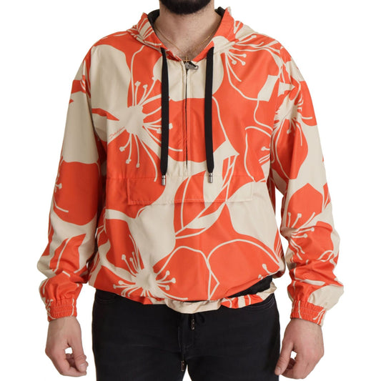 Dolce & Gabbana Elegant Floral Zip Hooded Sweater Dolce & Gabbana Tomato