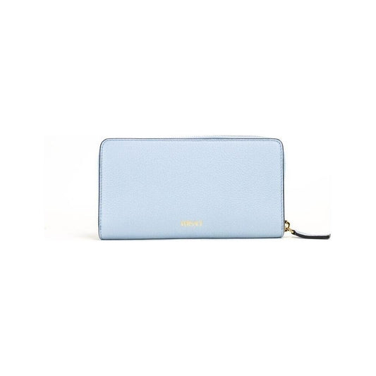 Versace Large Cornflower Grainy Leather Gold Monogram Zip Around Clutch Wallet Versace Light Gray