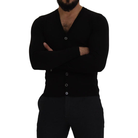 Dolce & Gabbana Elegant Wool Buttoned Black Cardigan Dolce & Gabbana Black