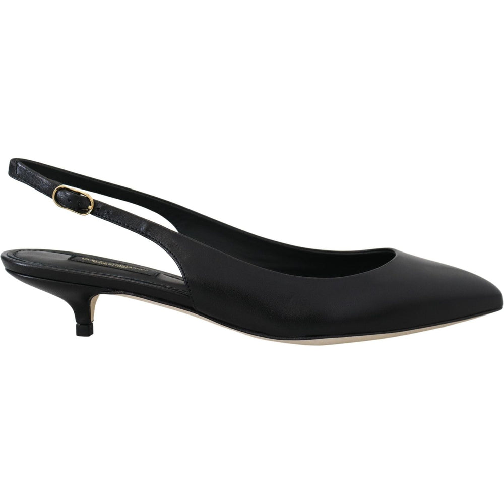 Dolce & Gabbana Black Leather Slingbacks Heels Pumps Shoes LA10098- 35.5