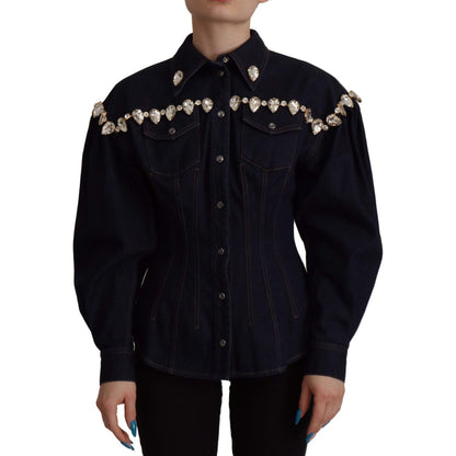 Dolce & Gabbana Blue Denim Crystal Embellish Cotton Jacket 1728,2% Elastane (stretch),67345645728,Blue,Clothing,Denim Jackets - Jackets & Coats - Clothing,Dolce & Gabbana,IT36|XXS,IT38 | XS,IT46|XL,Jackets & Coats - Clothing,Jackets & Coats - Women - Clot