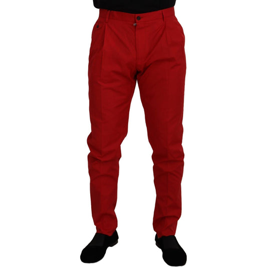 Dolce & Gabbana Red Cotton Slim Fit Trousers Chinos Pants