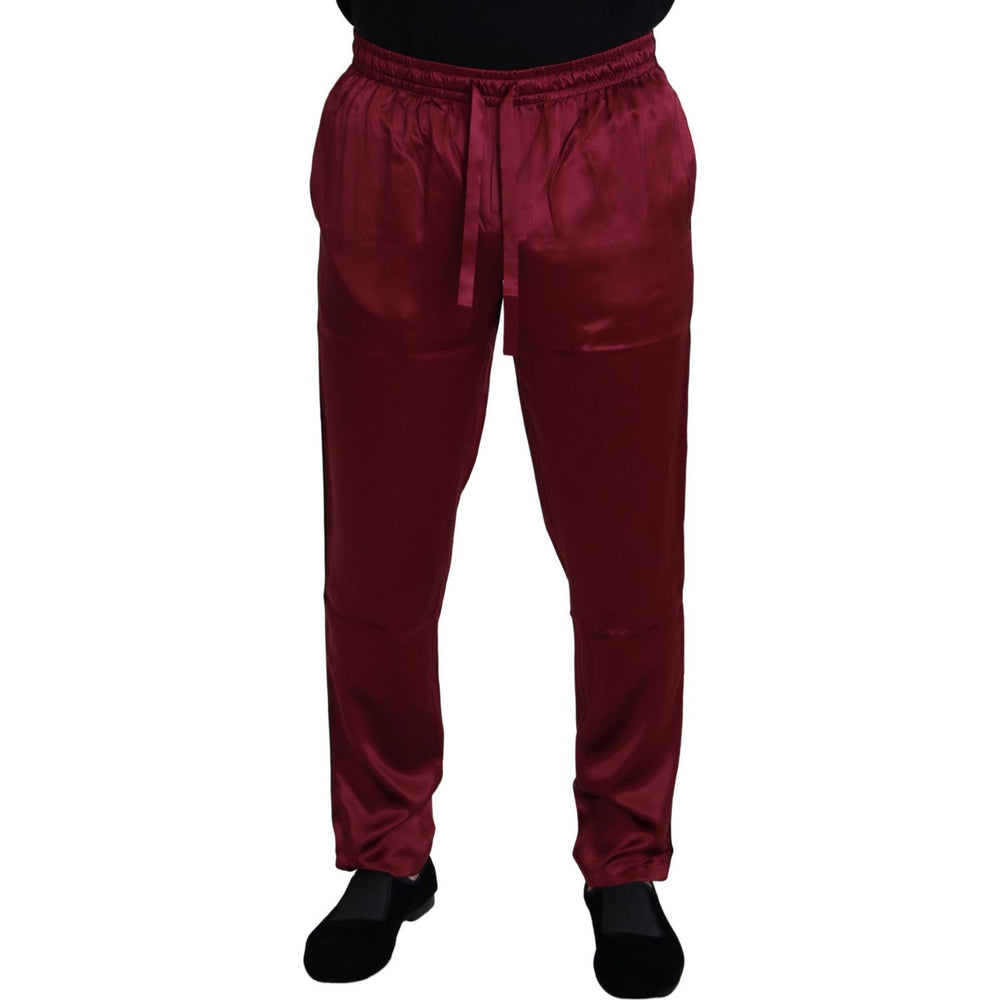 Dolce & Gabbana Silk Lounge Pants in Bordeaux Jeans & Pants Dolce & Gabbana Black