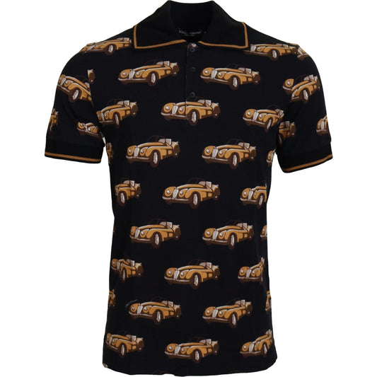 Dolce & Gabbana Elegant Car Print Polo T-Shirt in Black MAN T-SHIRTS Dolce & Gabbana Black
