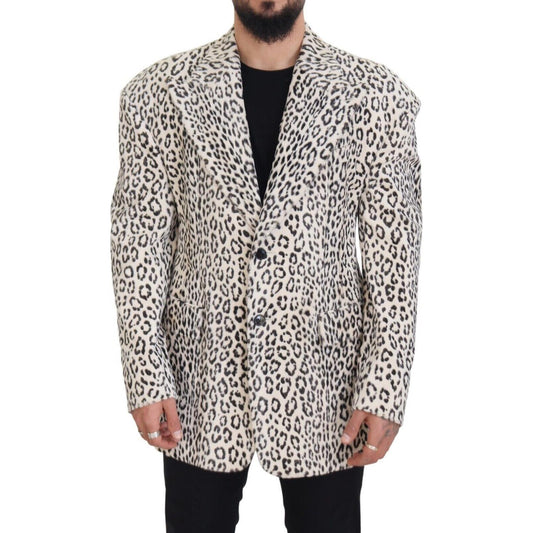 Dolce & Gabbana White Leopard Single Breasted Coat Blazer