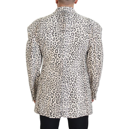 Dolce & Gabbana White Leopard Single Breasted Coat Blazer