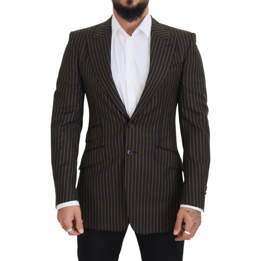 Dolce & Gabbana Elegant Striped Wool Blend Slim Blazer Dolce & Gabbana Dark Slate Gray