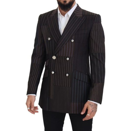 Dolce & Gabbana Multicolor Wool Silk Blend Slim Fit Blazer Dolce & Gabbana Black