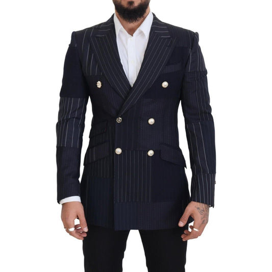 Dolce & Gabbana Navy Blue Double Breasted Slim Fit Blazer Dolce & Gabbana Black