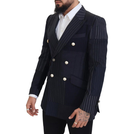 Dolce & Gabbana Navy Blue Double Breasted Slim Fit Blazer Dolce & Gabbana Black