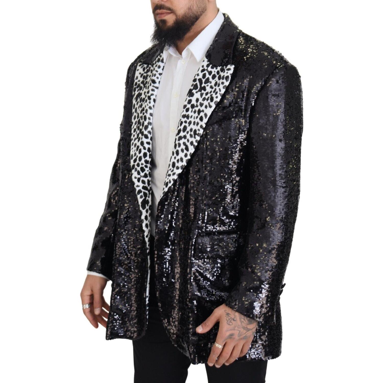 Dolce & Gabbana Black Sequined Cow Pattern Nylon Blazer