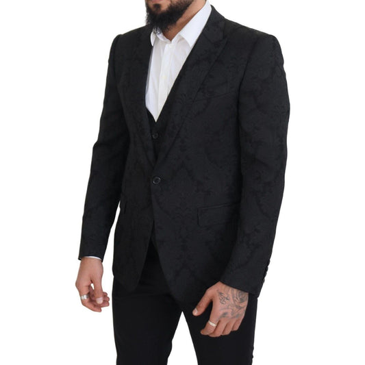 Dolce & Gabbana Elegant Black Martini Suit Jacket & Vest Ensemble Dolce & Gabbana Black