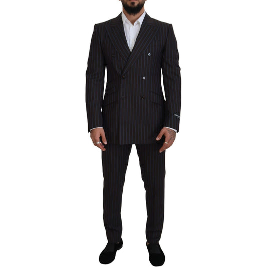 Dolce & Gabbana Elegant Black Striped Virgin Wool Suit Dolce & Gabbana Black