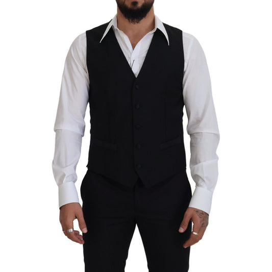Dolce & Gabbana Elegant Black Single-Breasted Dress Vest Dolce & Gabbana Black