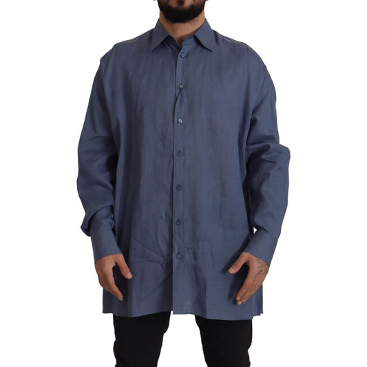 Dolce & Gabbana Elegant Dark Blue Linen Dress Shirt Dolce & Gabbana Dark Slate Gray