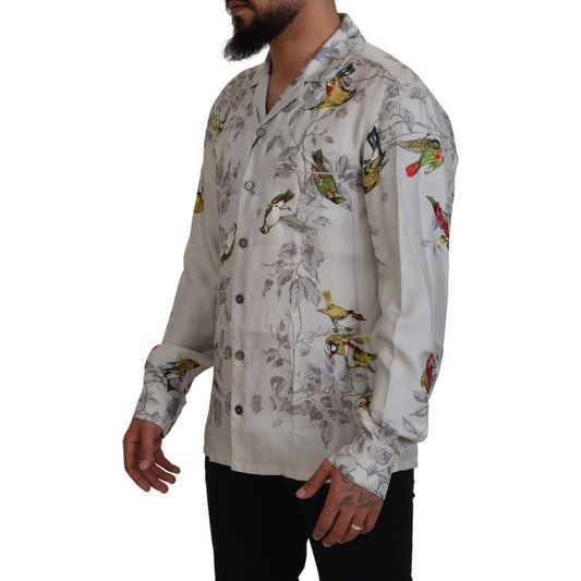Dolce & Gabbana Elegant Silk Bird Print Casual Shirt Dolce & Gabbana Light Slate Gray