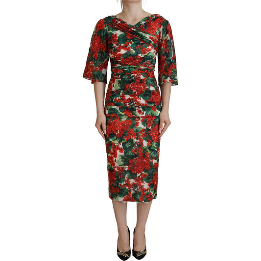 Dolce & Gabbana Enchanting Floral Print Sheath Dress Dolce & Gabbana Saddle Brown