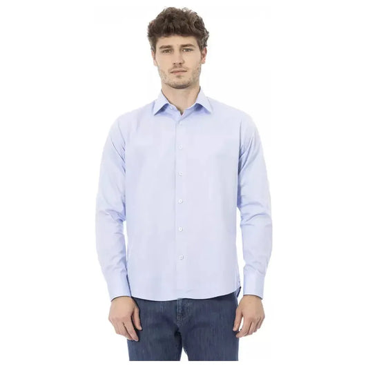 Baldinini Trend Light Blue Cotton Men Shirt Baldinini Trend Light Gray