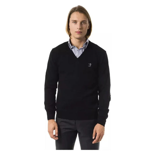 Uominitaliani Black Merino Wool Men Sweater