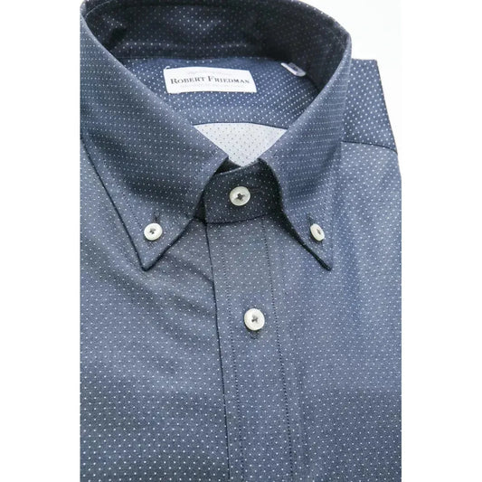 Robert Friedman "Blue Cotton Men Shirt with Button Down Design" Robert Friedman Slate Gray
