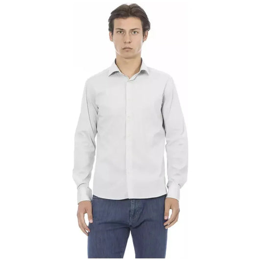 Baldinini Trend Gray Cotton Men Shirt Baldinini Trend Dark Slate Gray