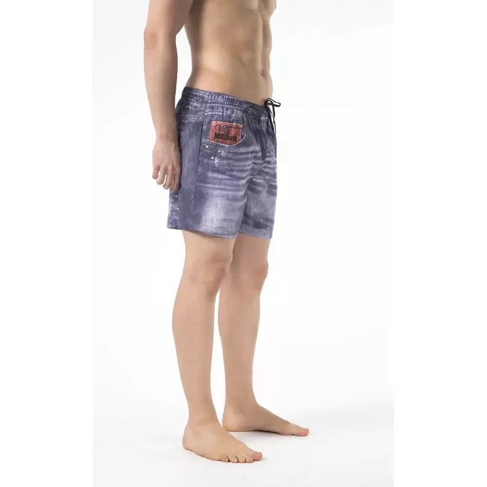 Just Cavalli Blue Polyester Men Swimwear Short