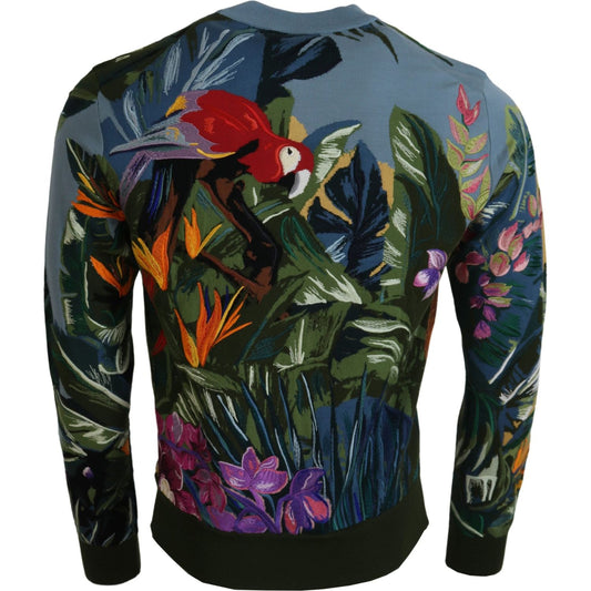 Dolce & Gabbana Jungle Embroidered Wool-Silk Sweater Dolce & Gabbana Dark Slate Gray