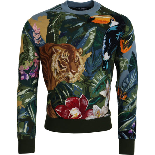 Dolce & Gabbana Jungle Embroidered Wool-Silk Sweater Dolce & Gabbana Dark Slate Gray