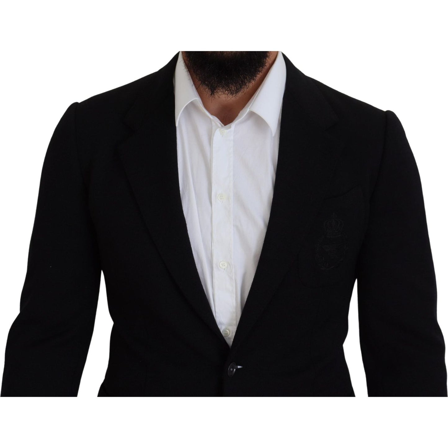 Dolce & Gabbana Black Wool Crown Slim Fit Jacket Blazer
