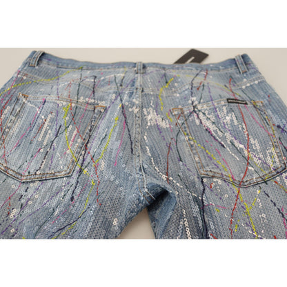 Dolce & Gabbana Blue Cotton Color Splash Print Denim Jeans