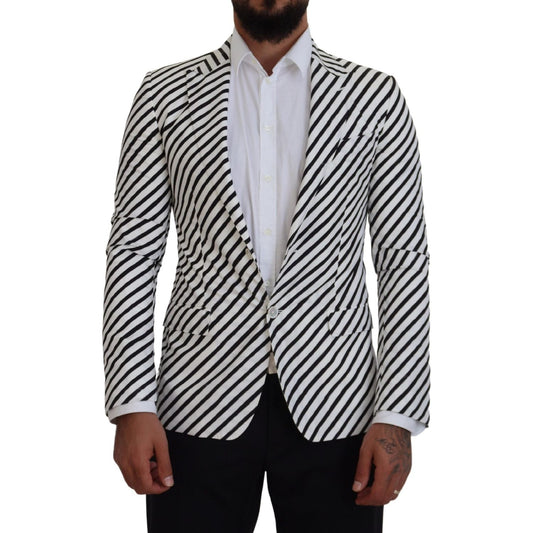Dolce & Gabbana Elegant White Striped Single Breasted Blazer Dolce & Gabbana Gray