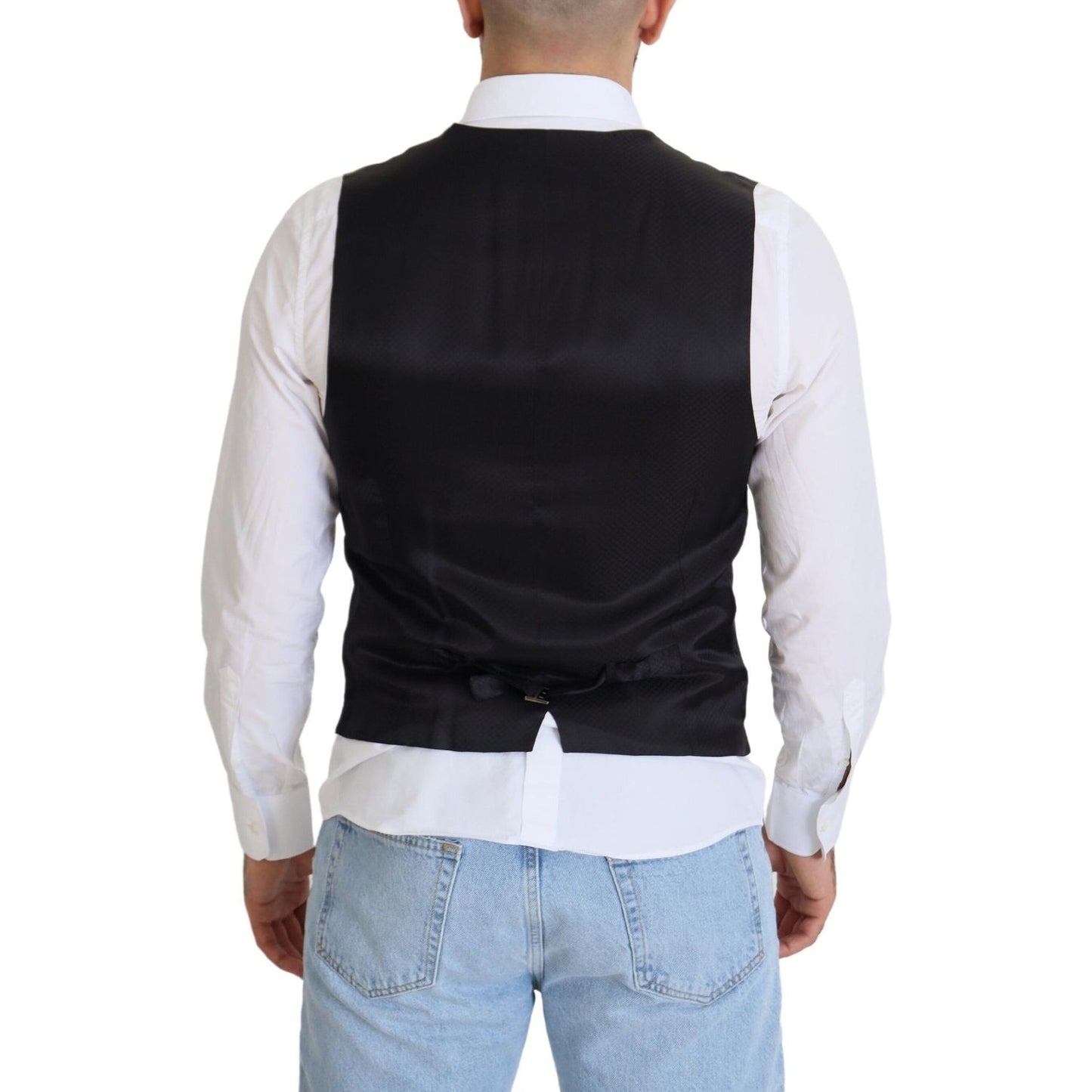Dolce & Gabbana Black Wool Stretch Waistcoat Formal Vest