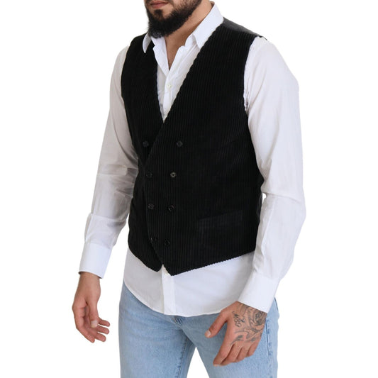 Dolce & Gabbana Elegant Black Double Breasted Dress Vest Dolce & Gabbana Gray